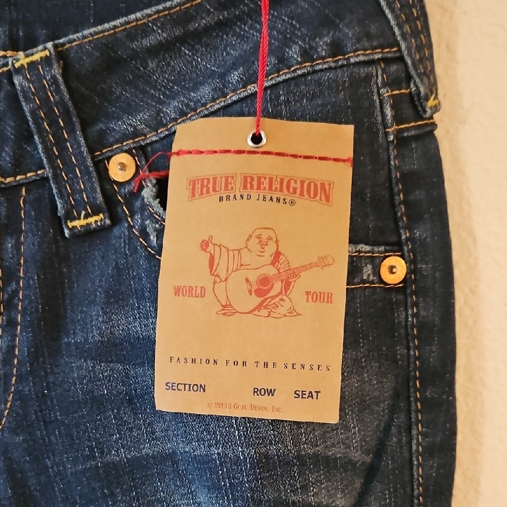 True Religion Distressed Dark Blue Iconic Joey Jeans - Picture 3 of 6